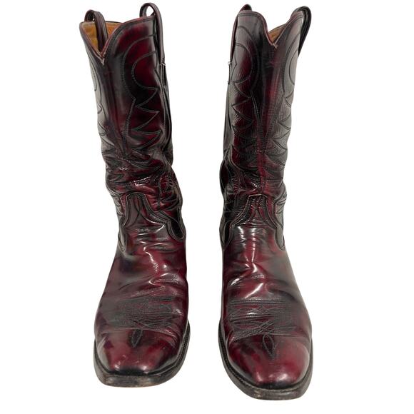 R.J. Foley Vintage Cowboy Boots Men’s 10.5D Burgundy Leather Handmade USA - Picture 2 of 12